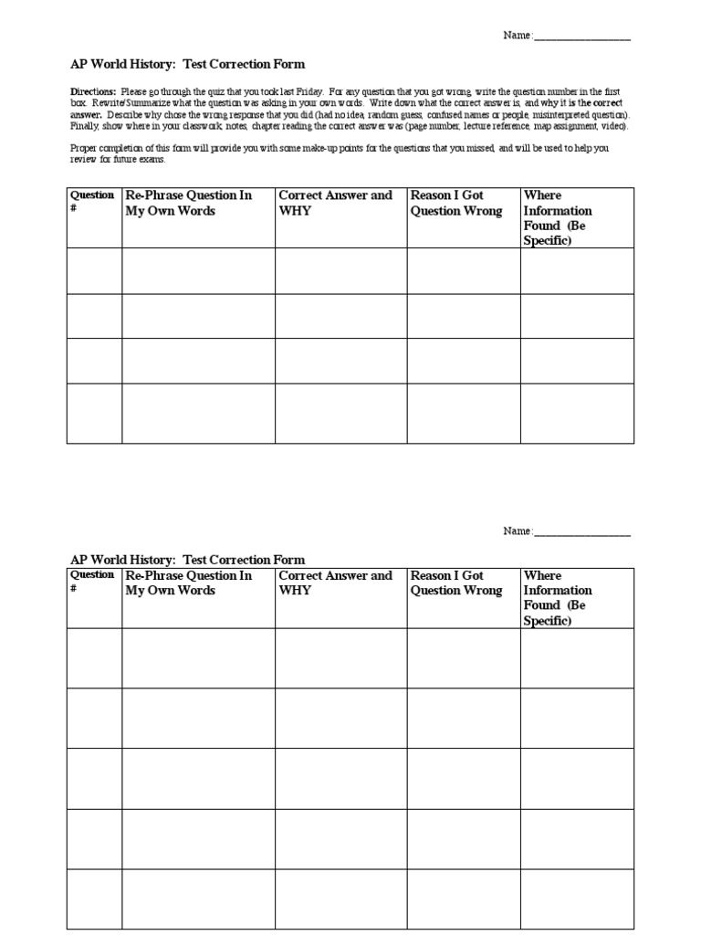 AP World History Test Correction Form | PDF