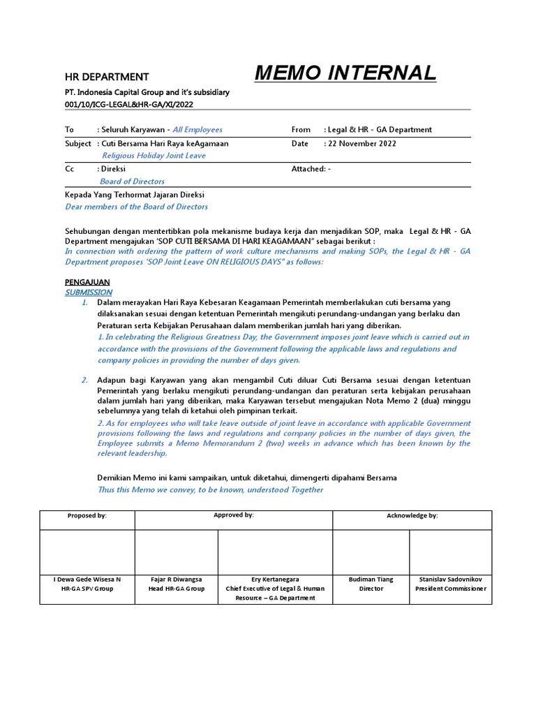 SOP Cuti Bersama Hari Raya 2022 | PDF | Corporations | Companies