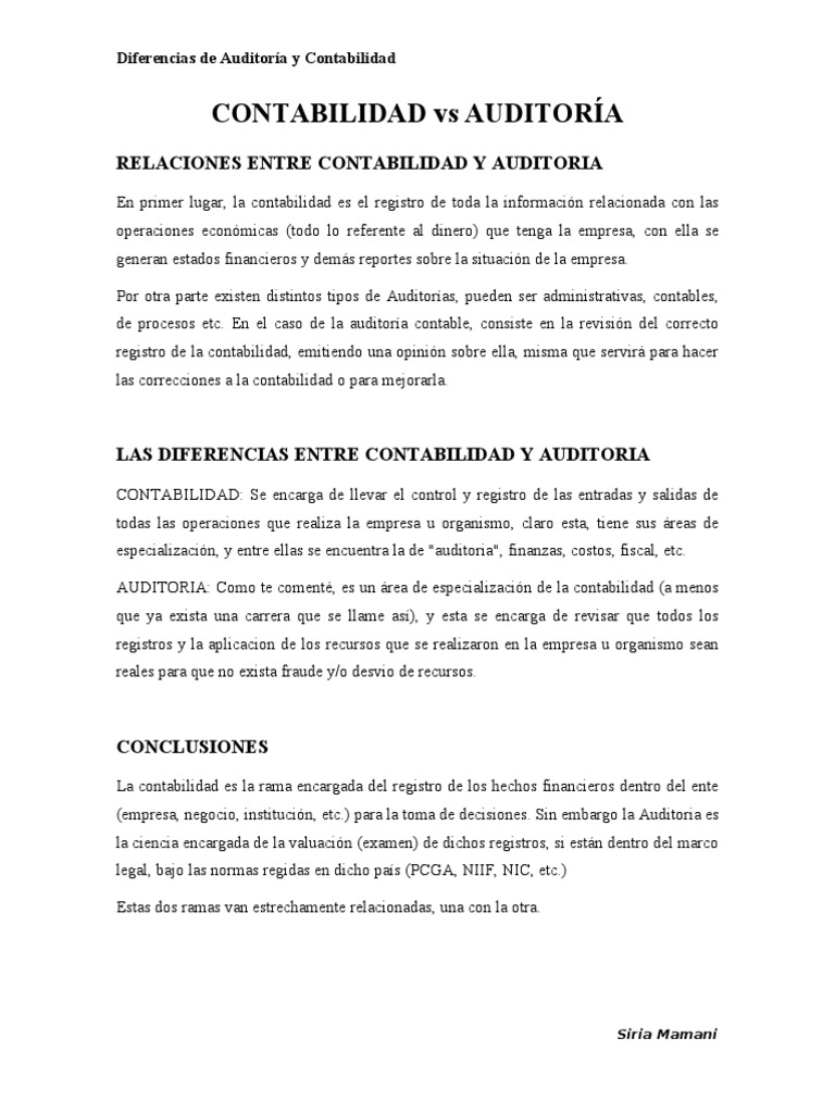 Contabilidad Vs Auditoria | PDF | normas internacionales de INFORMACION ...
