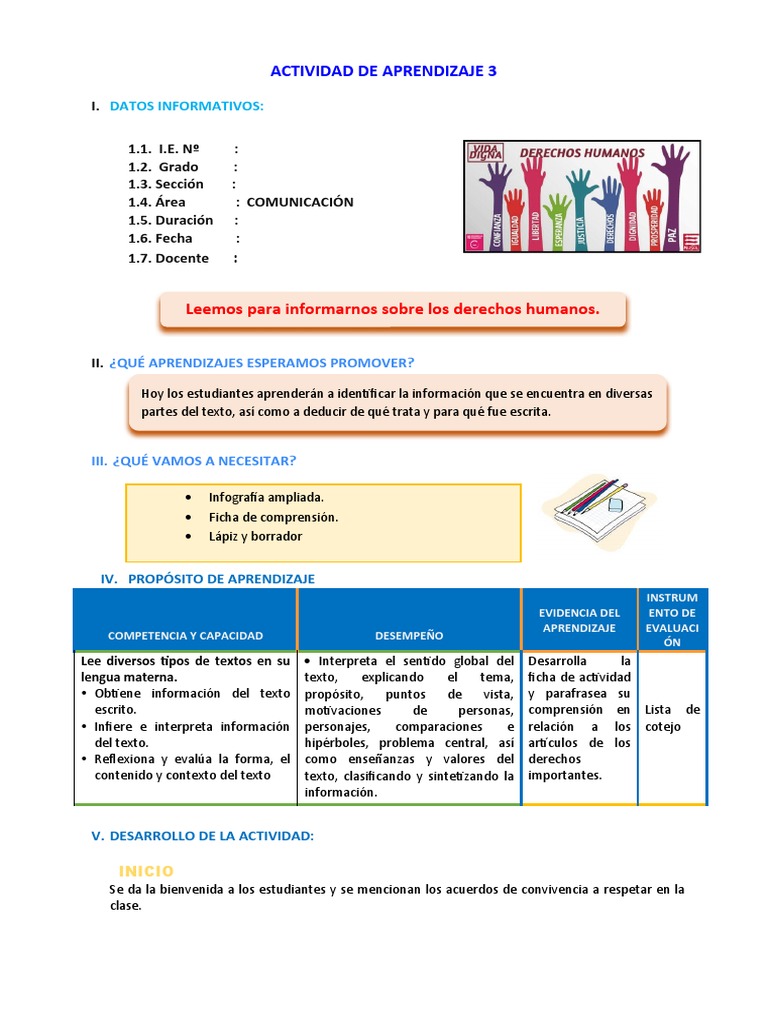 D3 A1 SESION Leemos para Informarnos Sobre Los Derechos Humanos. | PDF ...
