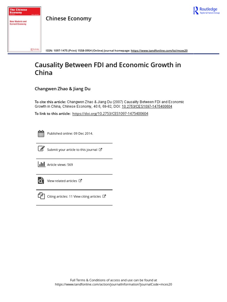 Causality Between FDI and Economic Growth in China | PDF | Economic ...