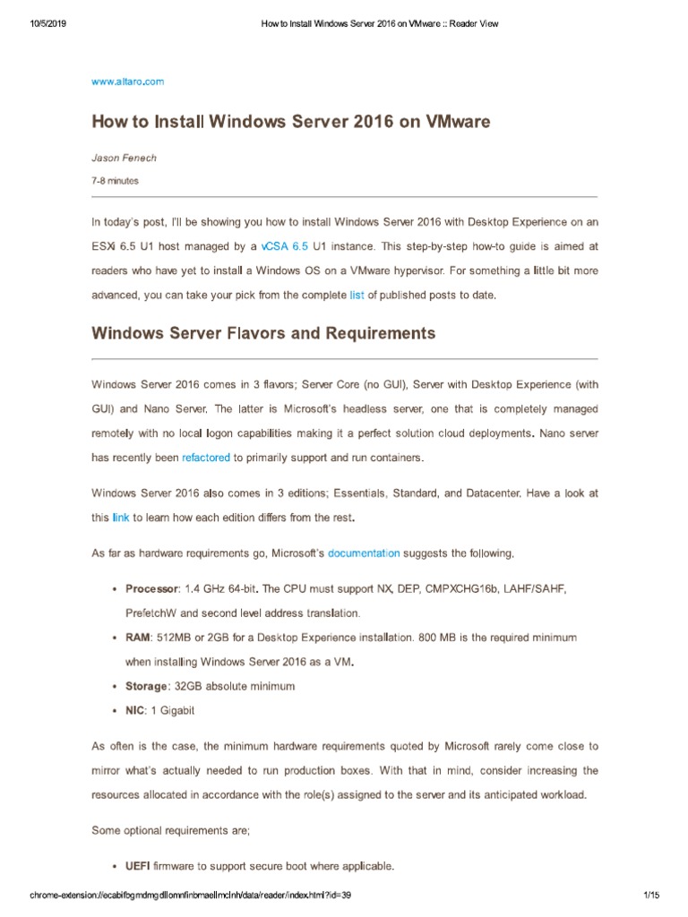 How To Install Windows Server 2016 On VMware - Reader View | PDF