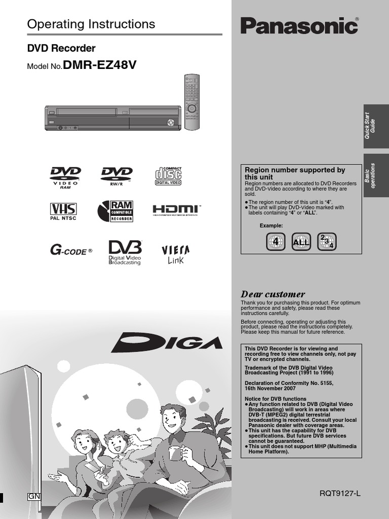 Panasonic DMREZ48V Owner's Manual PDF Dvd Videocassette Recorder