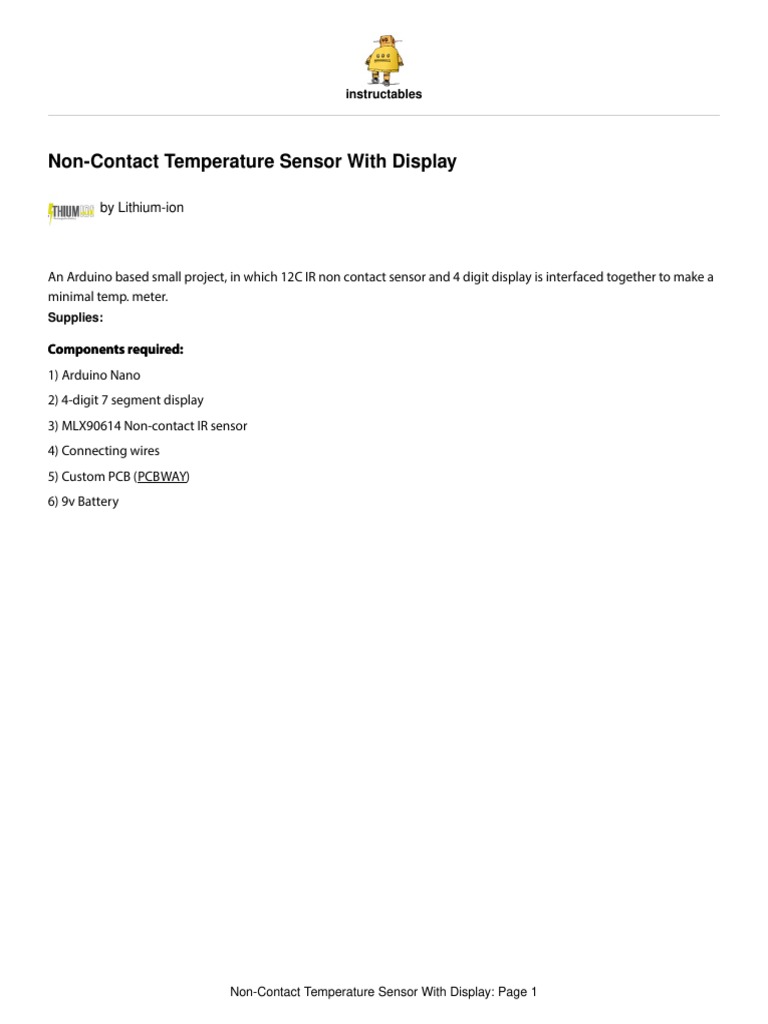 Non Contact Temperature Sensor With Display | PDF | Light Emitting ...