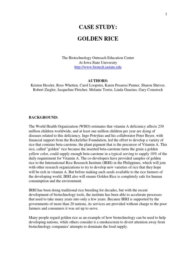 Case Study Golden Rice | PDF | Wellness | Technology & Engineering