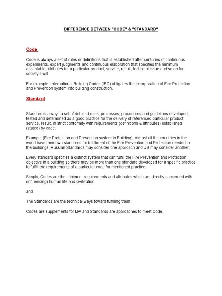 Difference Between Codes & Standards | PDF | Specification (Technical ...