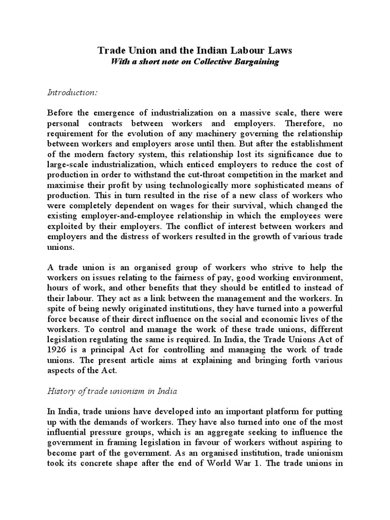 Trade Unions and Collective Bargaining in India | PDF | Employment ...