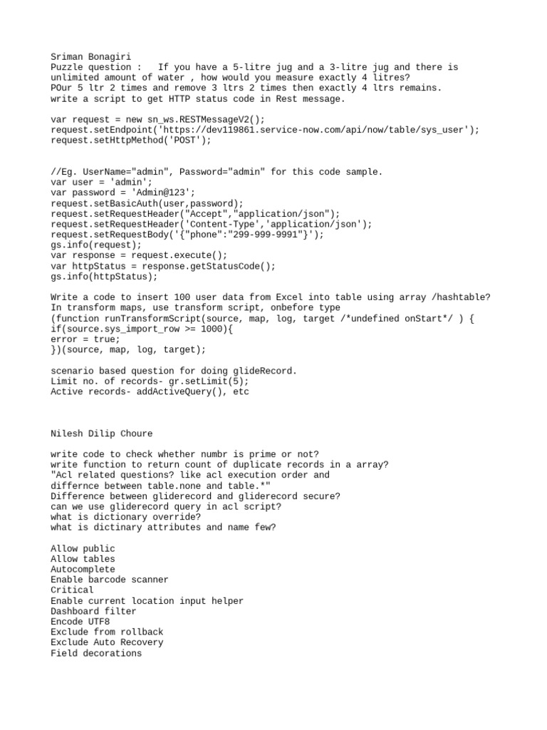 ServiceNow Scripting Interview Questions | PDF | Representational State ...