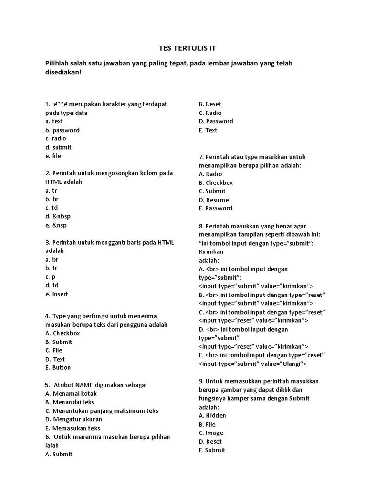 Soal Ujian HTML dan Formulir | PDF