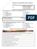 Physical and Chemical Worksheet