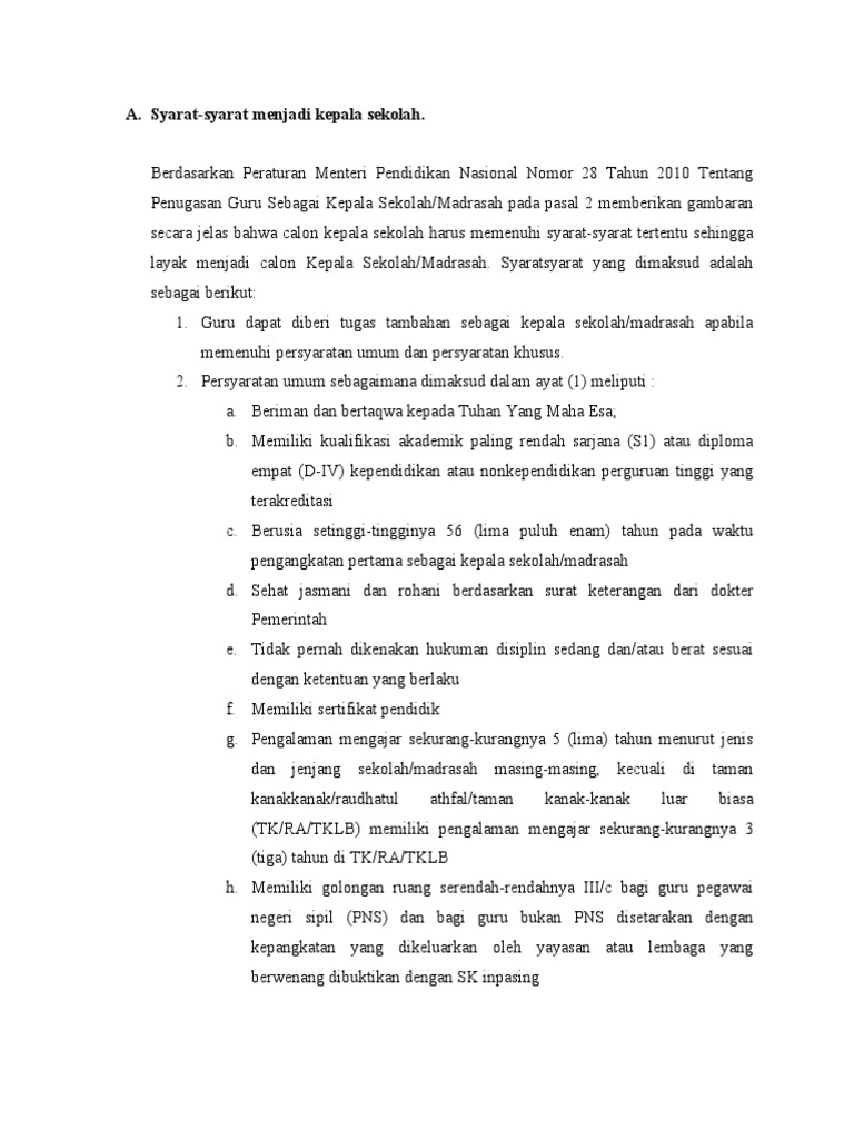 Syarat Menjadi Kepala Sekolah Sudah Pdf
