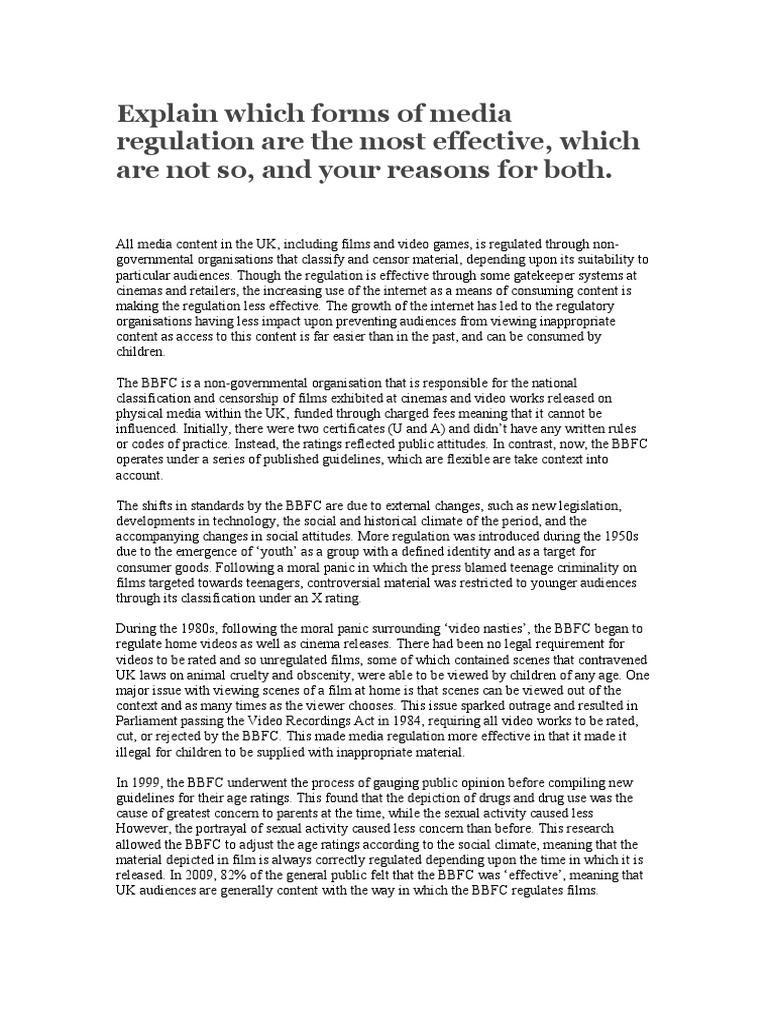 Media Regulation Essay PDF