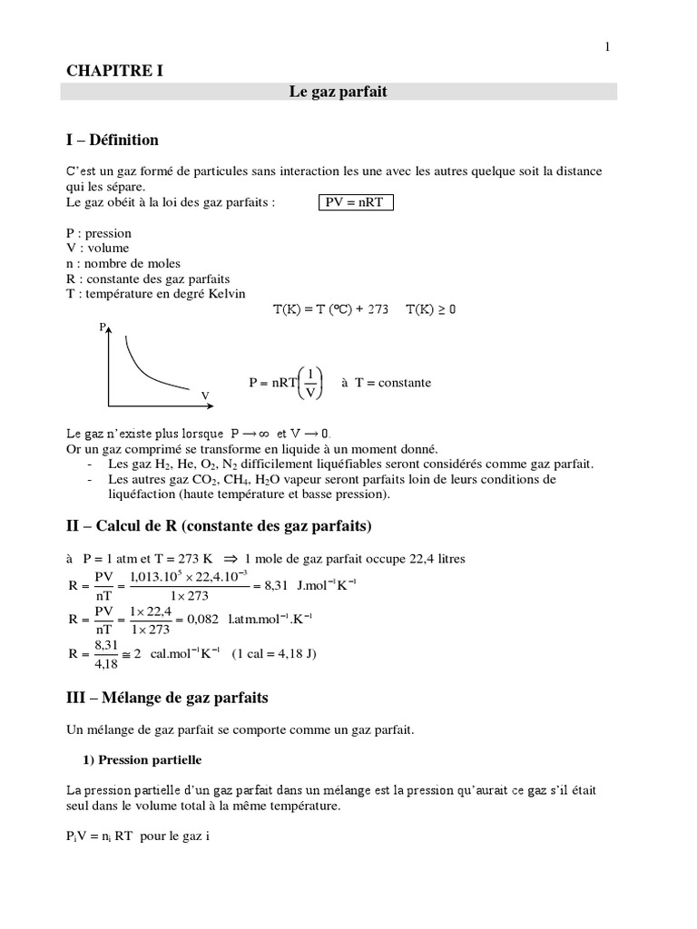 Gaz Parfaits : Définition et Propriétés | PDF | Enthalpie de changement ...