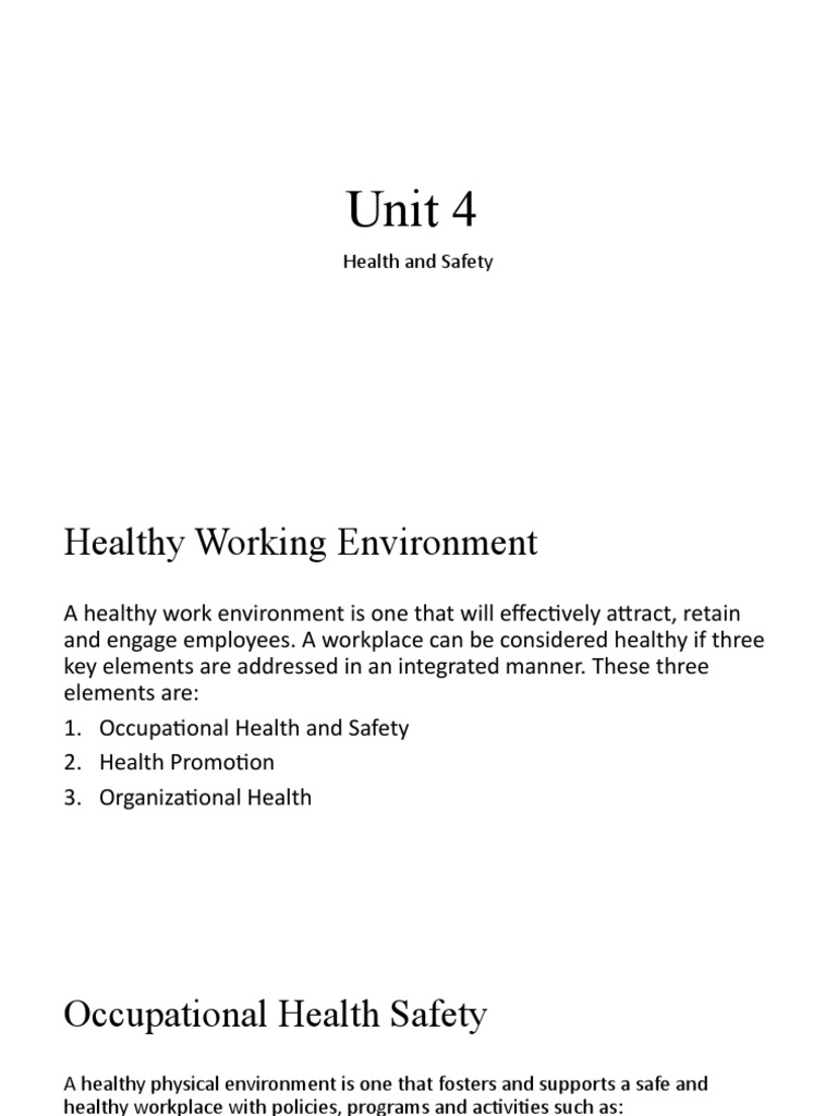Promoting a Healthy and Safe Work Environment Key Considerations for