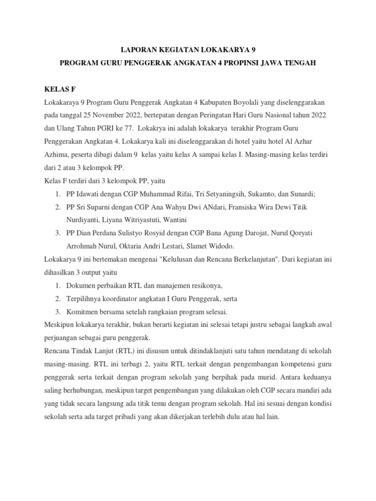 Laporan Kegiatan Lokakarya 9 | PDF