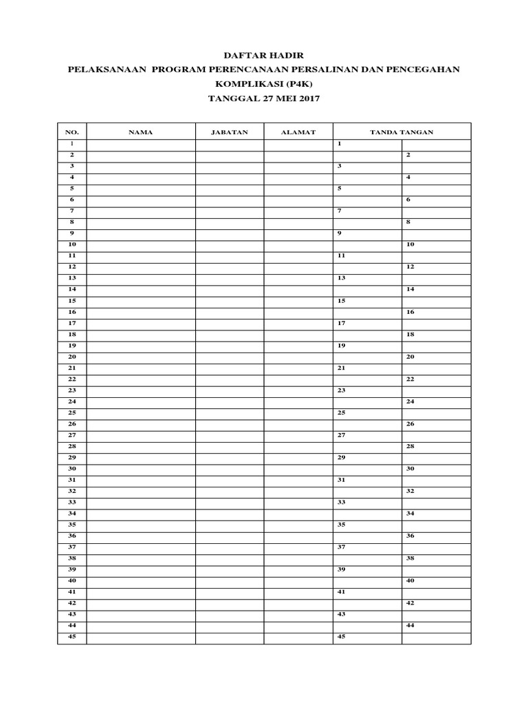 Daftar Hadir P4K | PDF