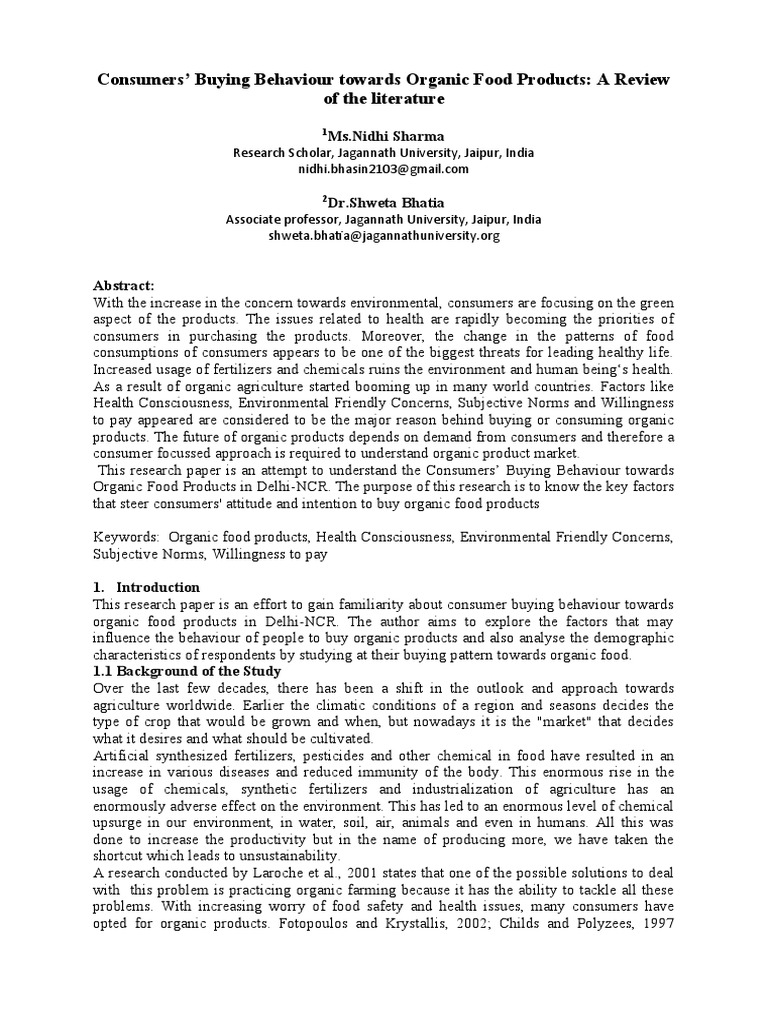Consumer Behavior for Organic Food Products | PDF | Behavior | Consumer ...