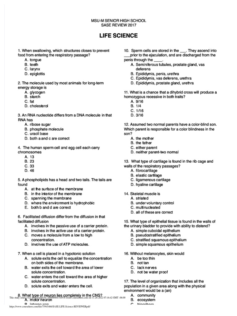 SASE LIFE Science REVIEWER PDF PDF