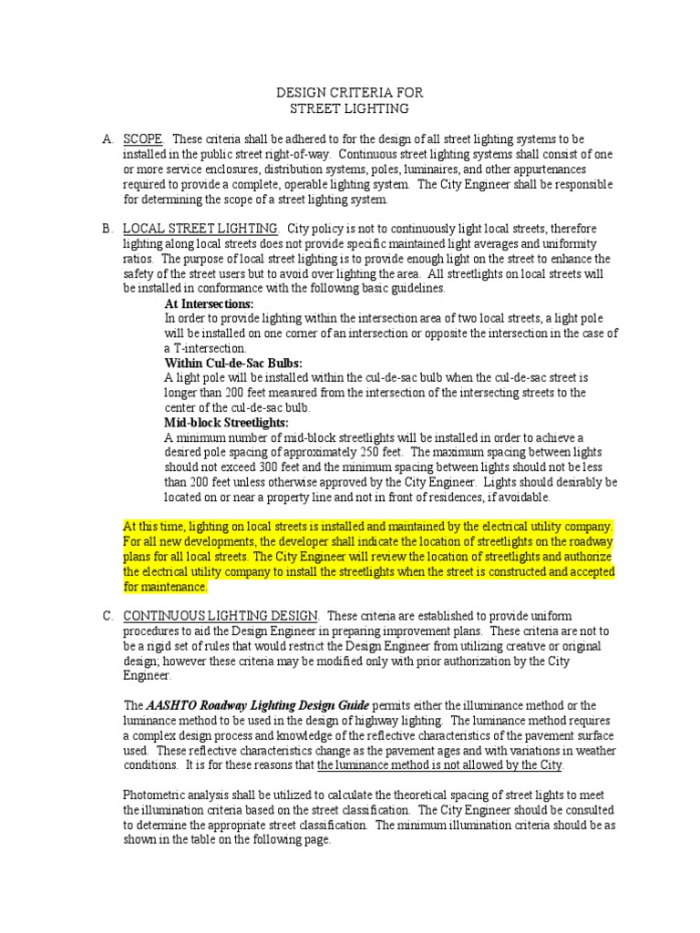 Street Lighting Design Criteria PDF Street Light Lighting