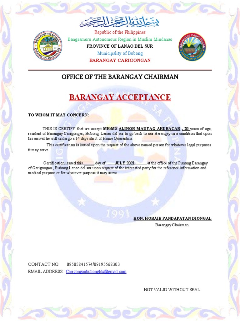 Letter Of Acceptance Barangay vrogue.co