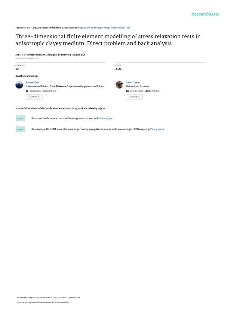 ThreeDimensional Finite Element Modelling of Stress Relaxation Tests