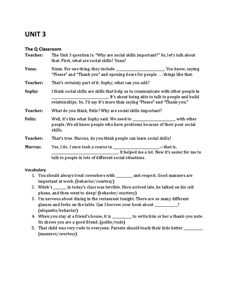 UNIT+3+ +EG+2183+ +Listening+Worksheets Edited! | PDF | Etiquette ...