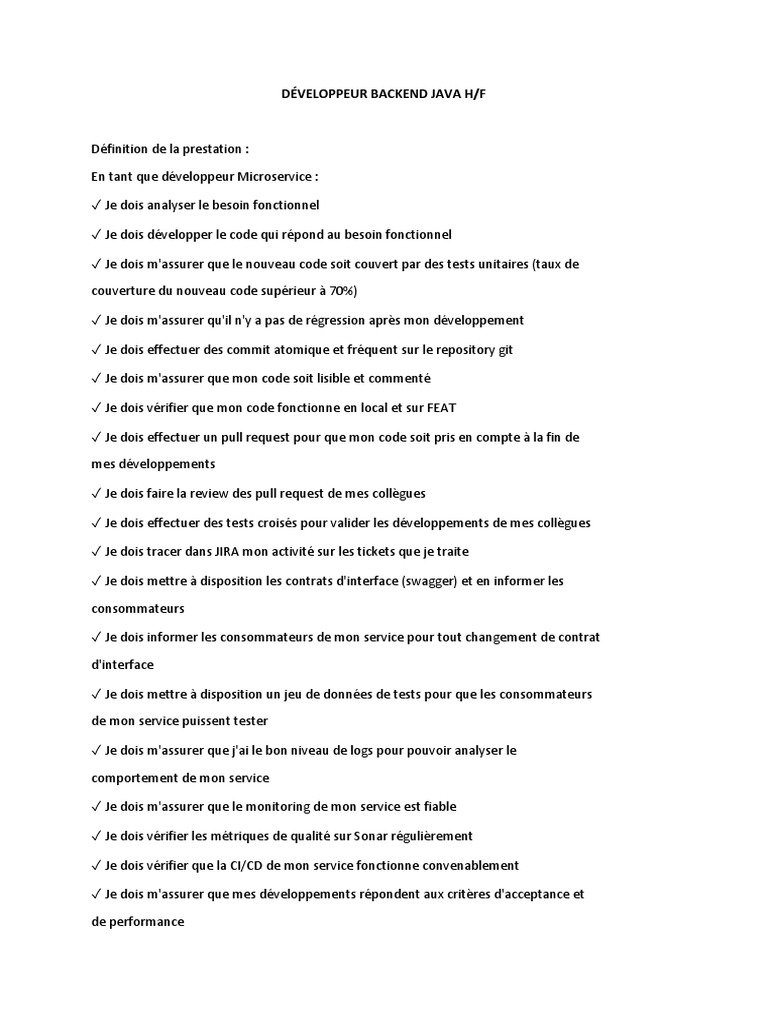 Développeur Backend Java Expert H/F | PDF | Ingénierie informatique ...