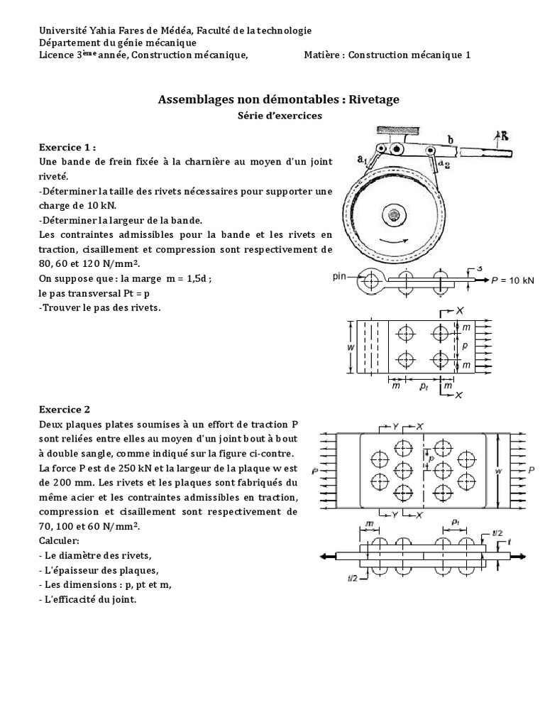 Exercices sur le rivetage en mécanique | PDF | Sciences et ...