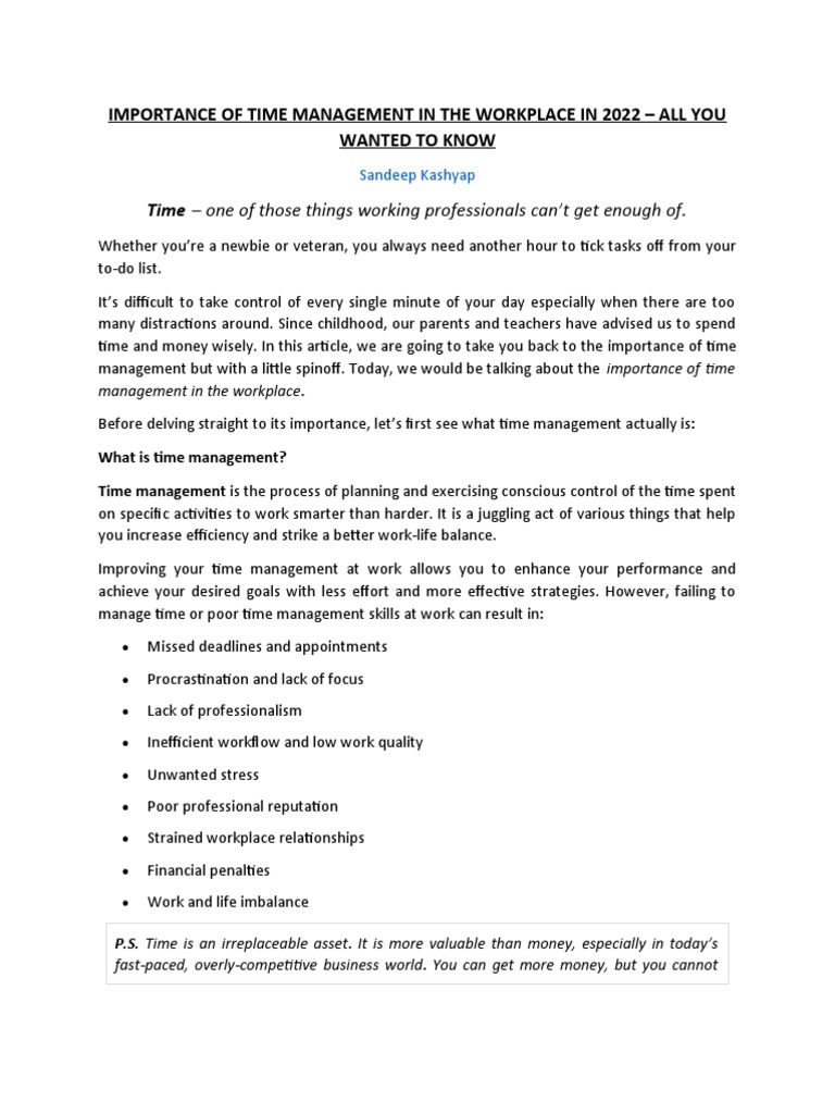 IMPORTANCE OF TIME MANAGEMENT IN THE WORKPLACE IN 2022 22102022 ...