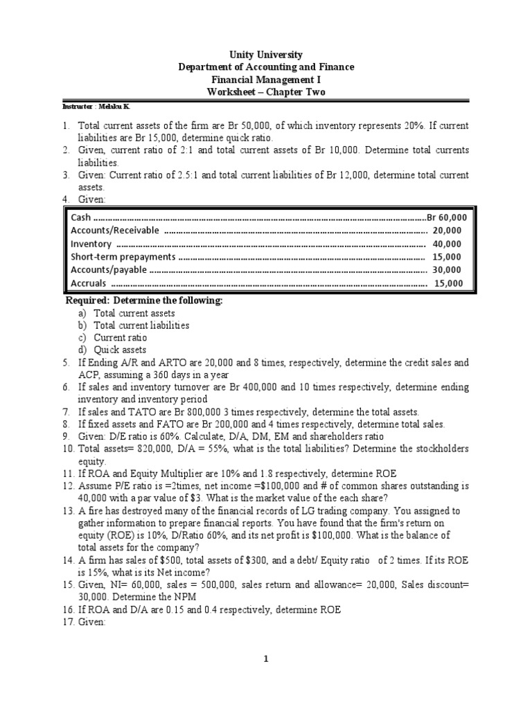 Worsheet For Chapter Two | PDF | Business | Finance & Money Management