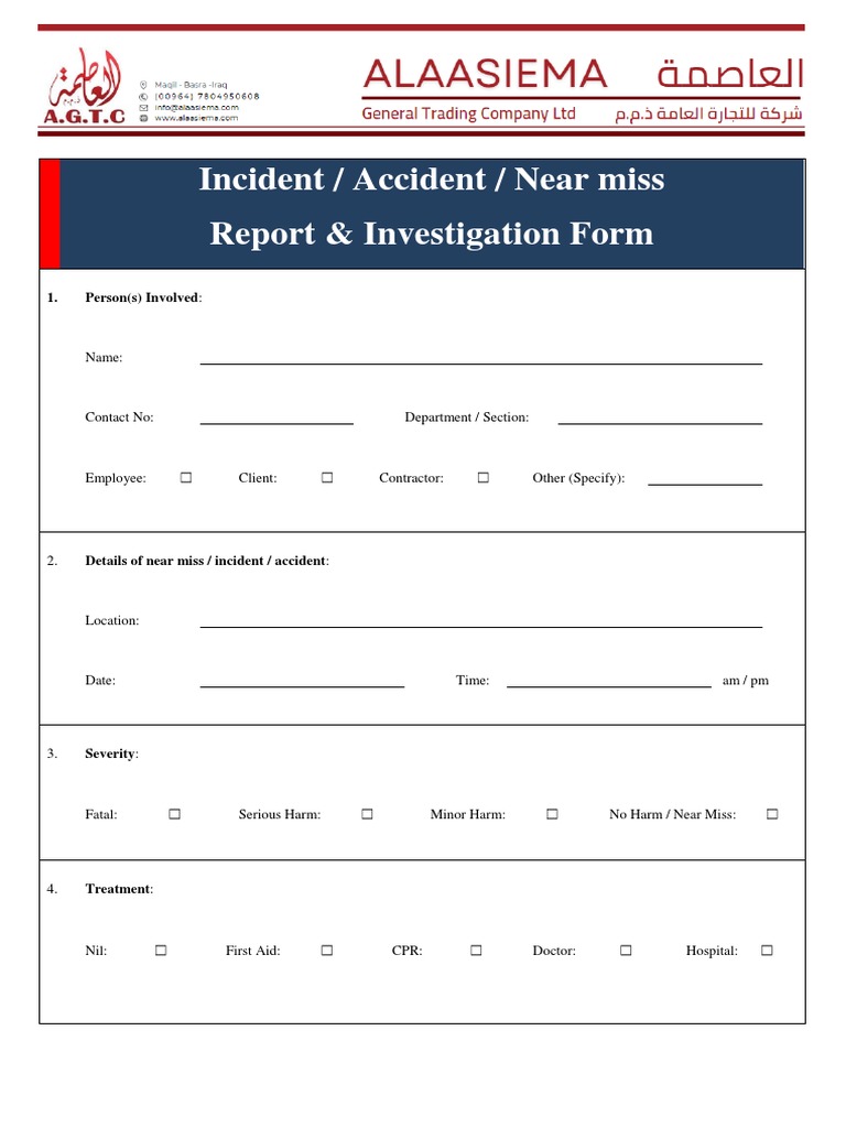 Incident Report and Investigation Form | PDF | Occupational Safety And ...