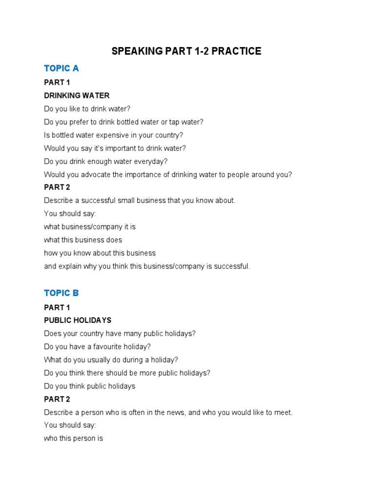 Speaking Part 12 Practice PDF Tea