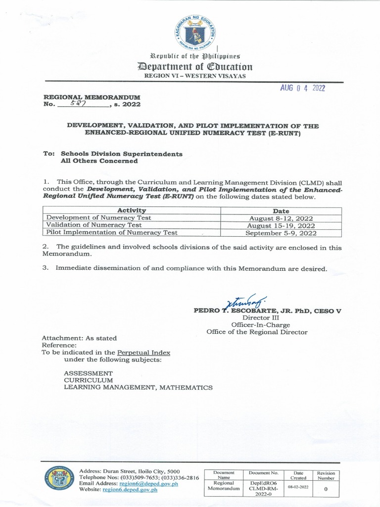RM. No. 587 S. 2022 Development Validation and Pilot Implementation of ...