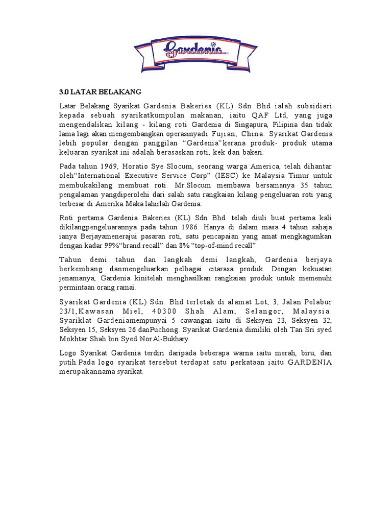 Latar Belakang Syarikat Gardenia | PDF