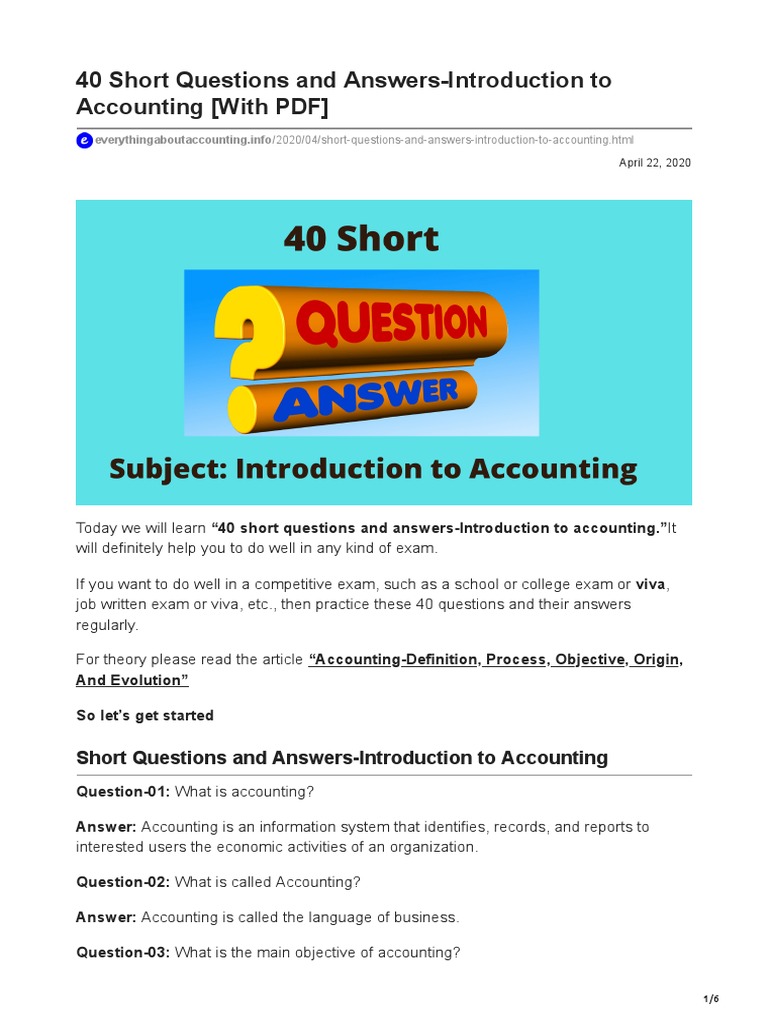 40 Short Accounting Q&A for Exams | PDF | Accounting | Bookkeeping