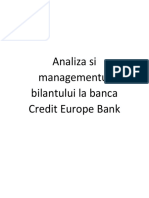Analiza Si Managementul Bilantului La Banca Credit Europe Bank