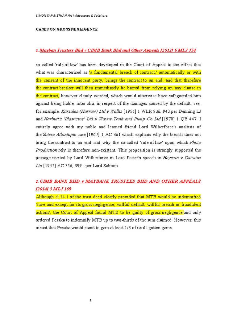 Cases On Gross Negligence | PDF
