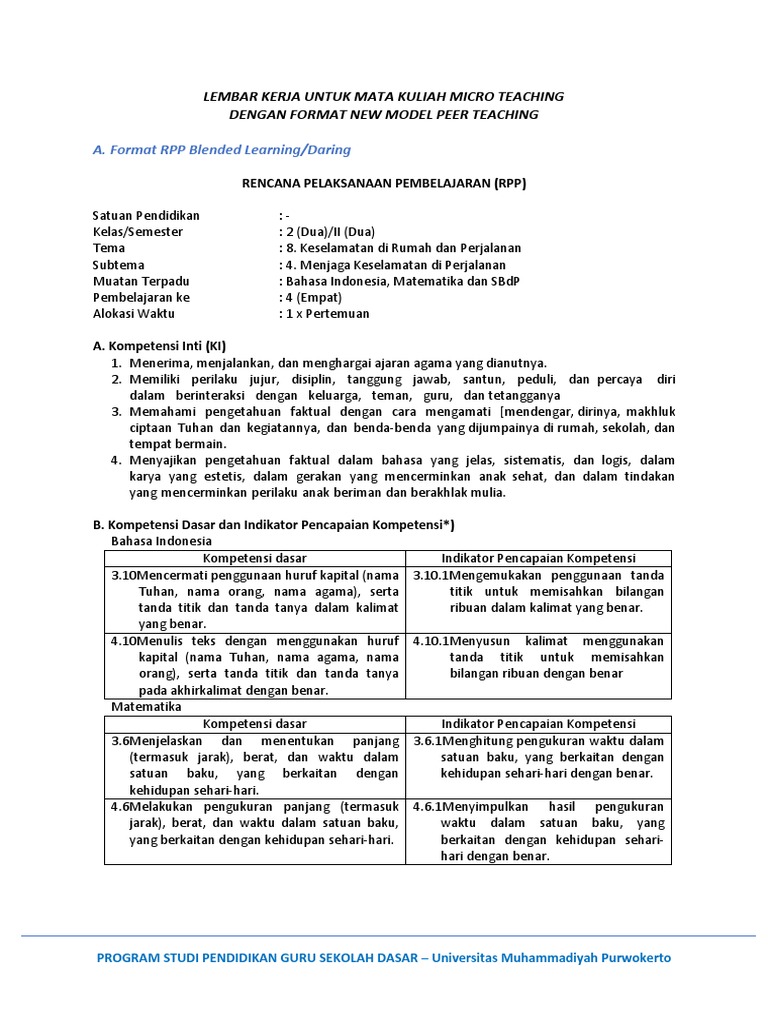 RPP Micro Teaching SD: Keselamatan Perjalanan | PDF