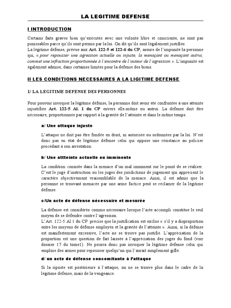 Conditions de la légitime défense en France | PDF | Justice | Crime et ...