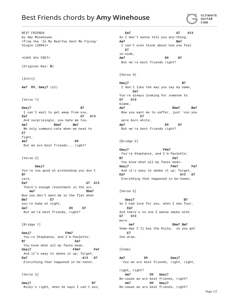 Best Friends Chords by Amy Winehousetabs at Ultimate Guitar Archive PDF