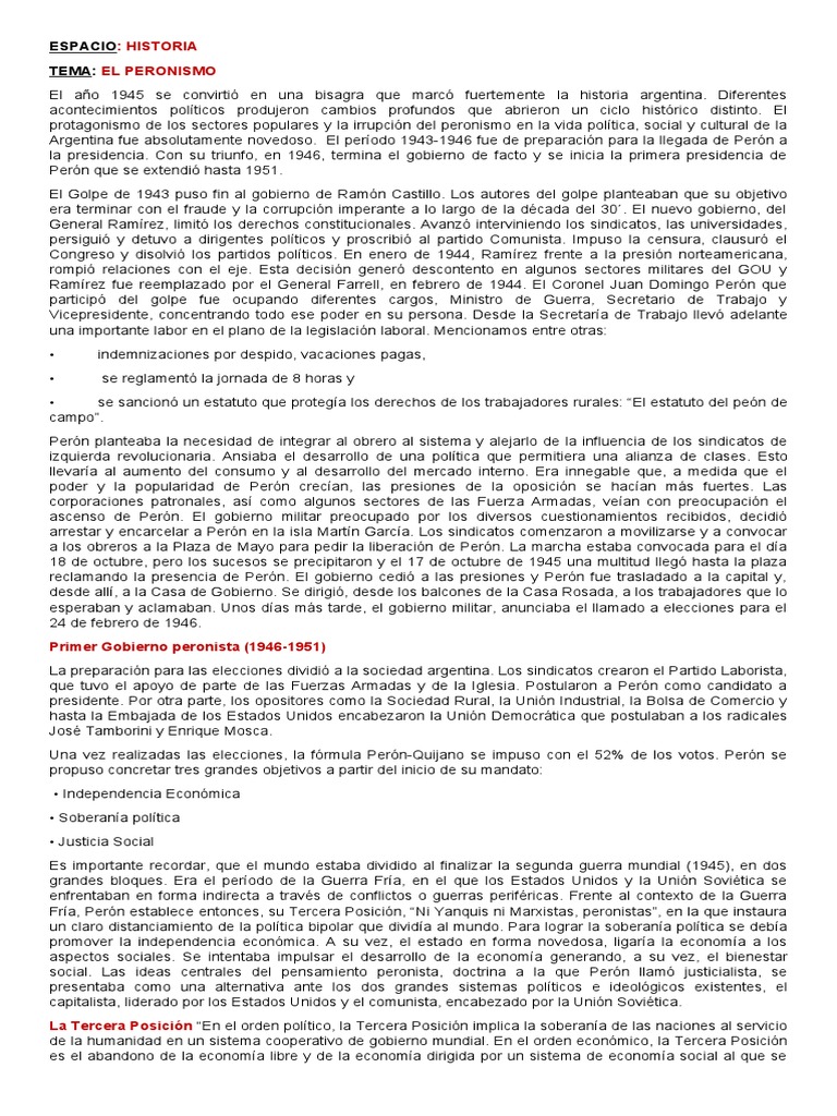 Historia del Peronismo en Argentina | PDF | Política