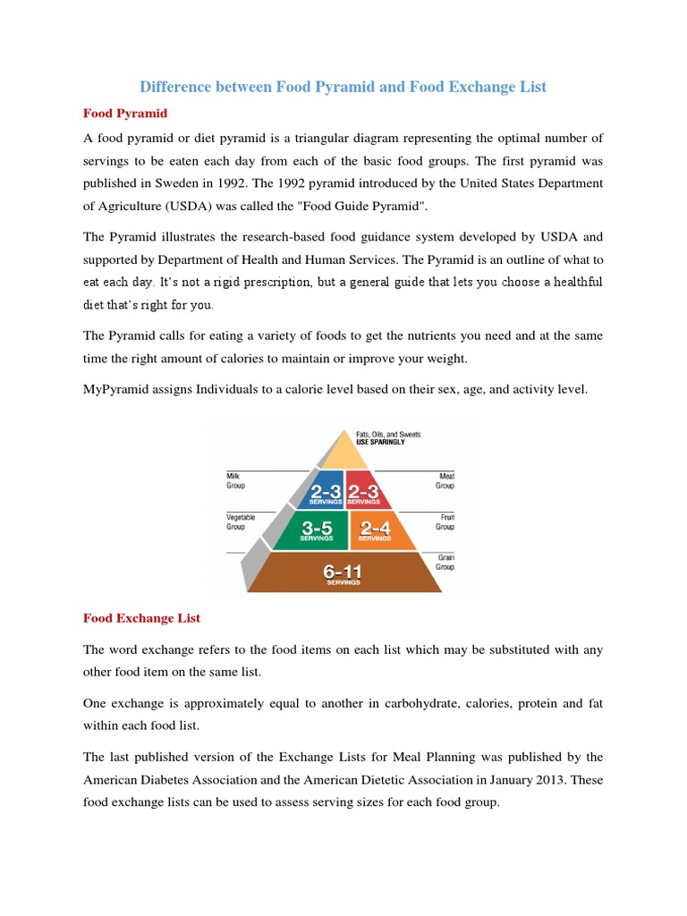 Difference Between Food Pyramid and Food Exchange List PDF Foods