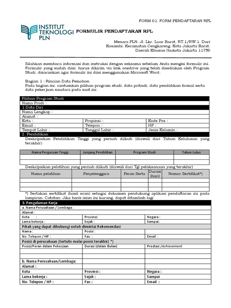 Formulir Pendaftaran RPL Kelas 6 | PDF | Karier & Perkembangan | Bisnis