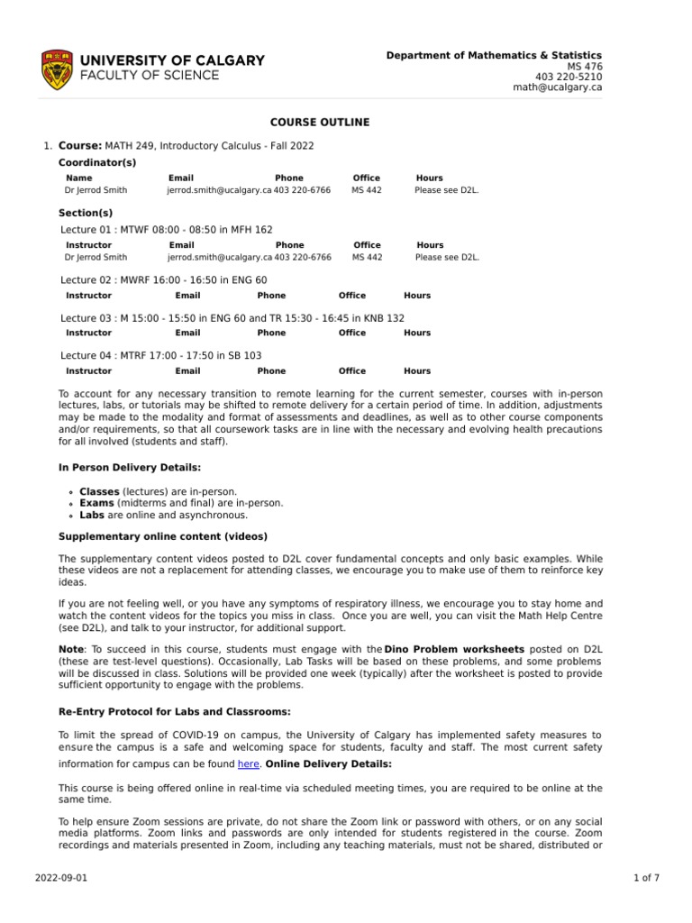 University of Calgary MATH249-F2022-LEC1-outline | PDF | Mathematics ...