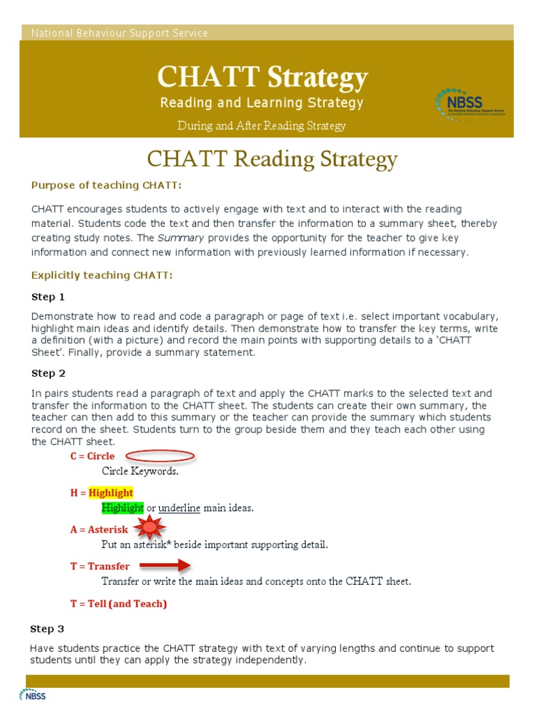 CHATT Strategy CHATT Reading Strategy Na | PDF | Linguistics | Human ...