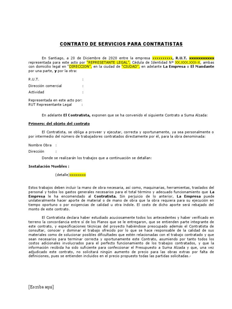 Subcontrato Obra - TIPO | PDF | Daños y perjuicios