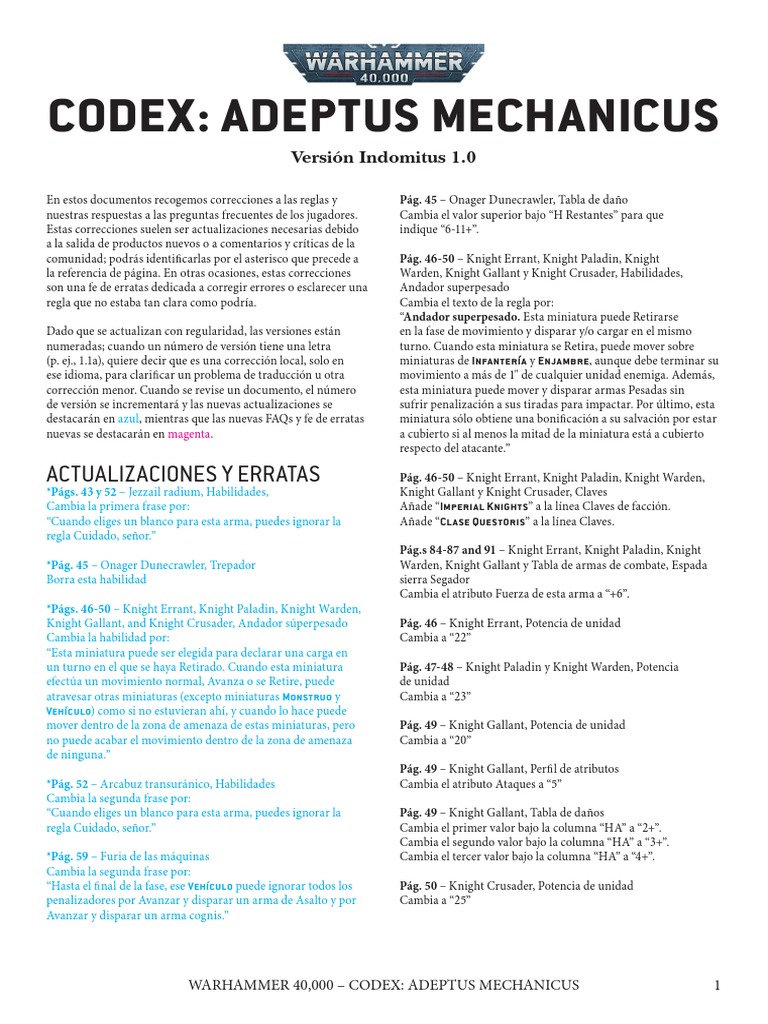 Codex Adeptus Mechanicus Actualizado | PDF