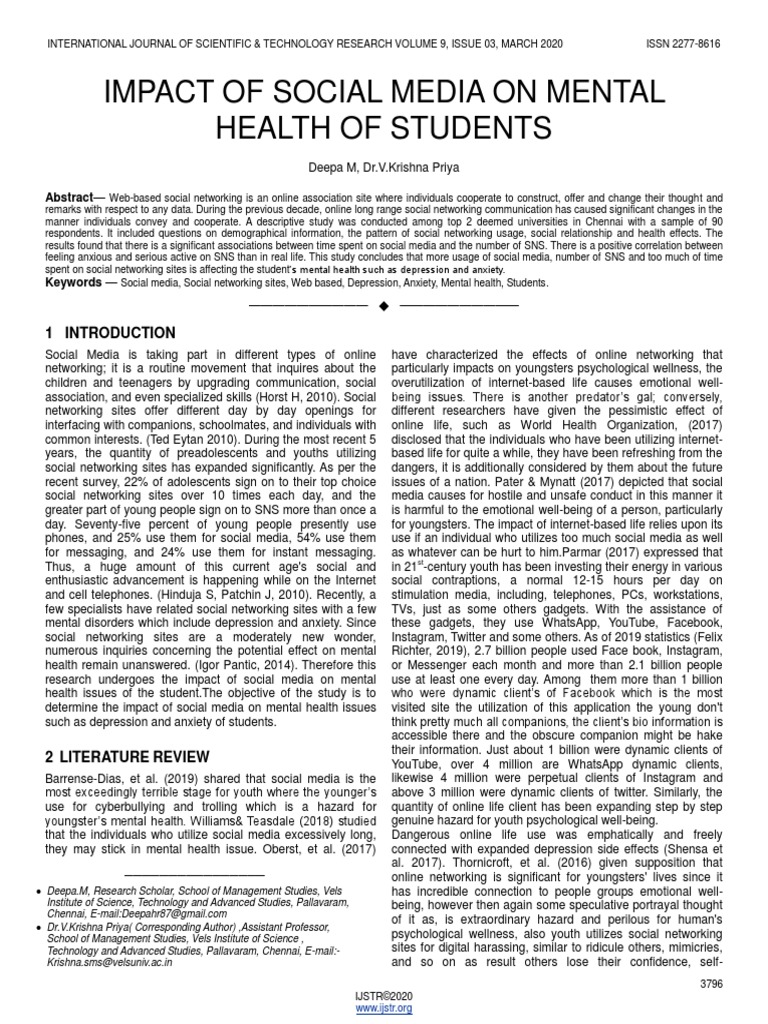 Impact of Social Media On Mental Health of Students1 | PDF