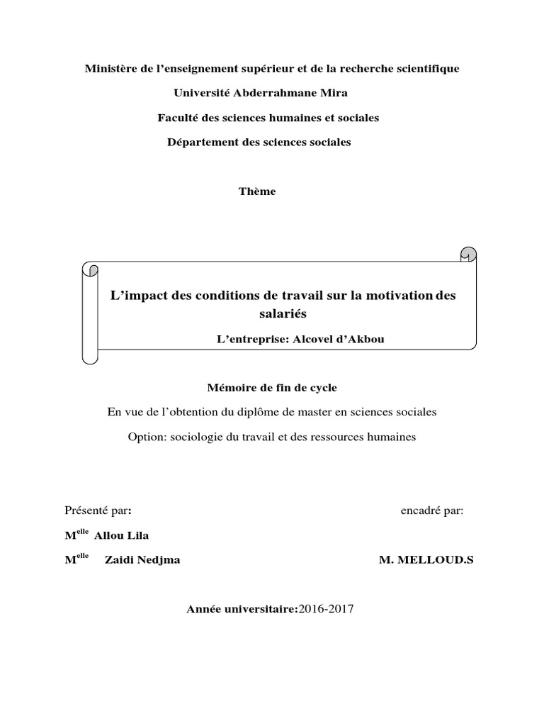 Impact des conditions de travail sur la motivation | PDF