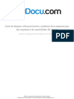 Lista de Chequeo Sobre Protocolos y Politicas de La Empresa para Dar Respuesta A Las Necesidades Del Cliente